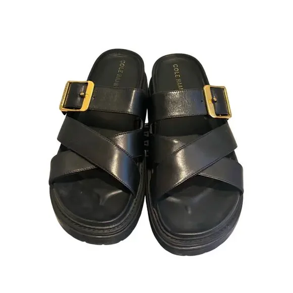 Cole Haan Freya Black Leather Slide Sandals, Women's Size 9.5 B New! - Picture 2 of 6